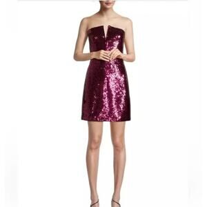 Ramy Brook Skyla Sequined Strapless Mini Dress Plum Berry 2 NWT Burgundy